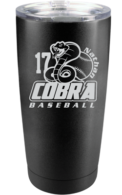 20 oz Matte Black Cobra Baseball Tumbler with Custom Name and Number