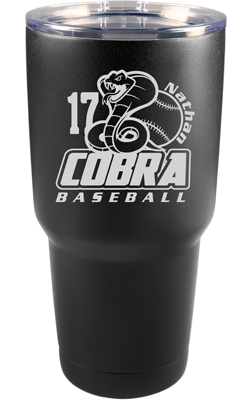 30 oz Matte Black Cobra Baseball Tumbler with Custom Name and Number