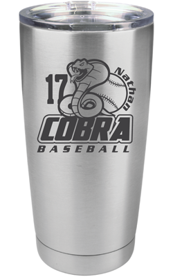 20 oz Stainless Steel Cobra Baseball Tumbler with Custom Name and Number