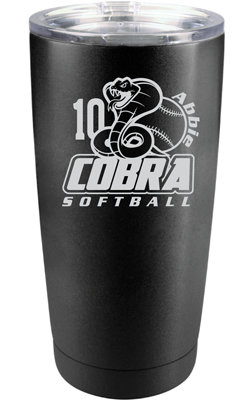 20 oz Matte Black Cobra Softball Tumbler with Custom Name and Number