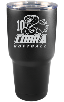30 oz Matte Black Cobra Softball Tumbler with Custom Name and Number