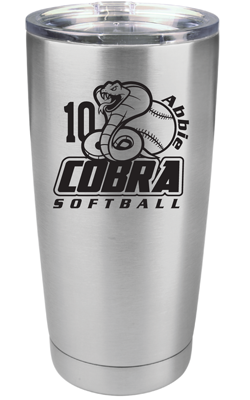 20 oz Stainless Steel Cobra Softball Tumbler with Custom Name and Number