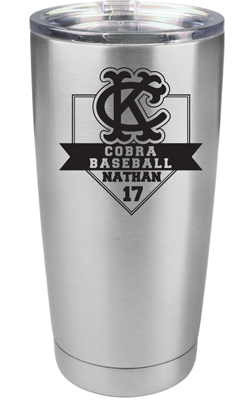 20 oz Stainless Steel KC Cobra Baseball Tumbler with Custom Name and Number