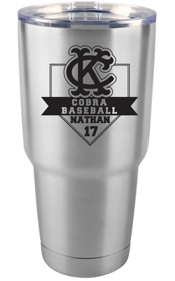 30 oz Stainless Steel KC Cobra Baseball Tumbler with Custom Name and Number